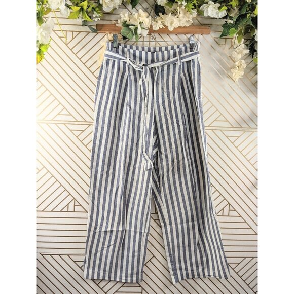 ZARA BASIC Women's Striped Cropped Pants Belted Size Small - Picture 1 of 9